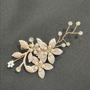 Hair Clip Comb Gold Boho Accessory Wedding Floral Rhinestone Pearl Updo